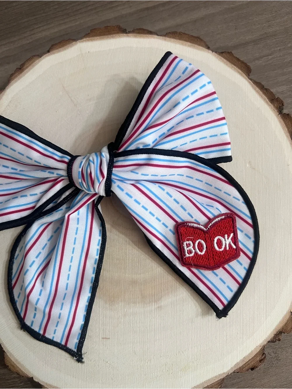 Kids Back to School Notebook Paper Hair Bow with Red Book Patch